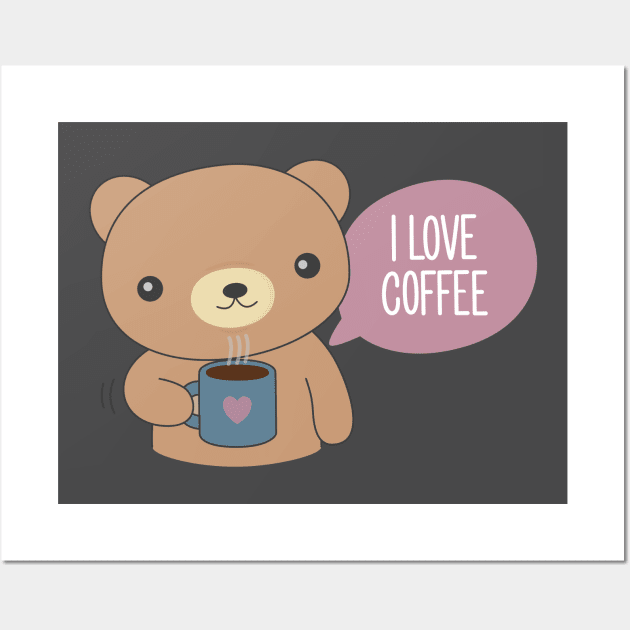 Cute Coffee Drinking Bear T-Shirt Wall Art by happinessinatee
